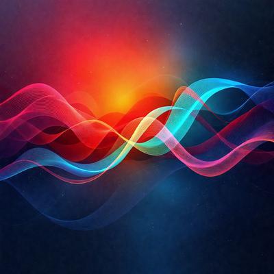The primary subject of the image is a colorful, abstract design featuring a series of swirling, curved lines in red, blue, and orange. The setting is a dark background, which contrasts with the vibrant colors of the design. The visual style is a combination of digital art and illustration, creating a dynamic and eye-catching pattern. The dominant colors in the image are red, blue, and orange, which evoke a sense of energy and excitement.